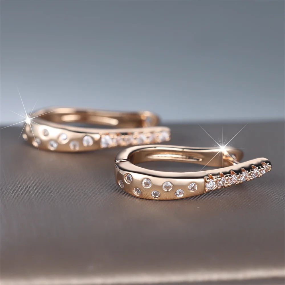 White Zircon Small Round Stone U Shape Hoop Earrings For Women Vintage Gold Color Ear Buckle Wedding Jewelry Engagement Gifts