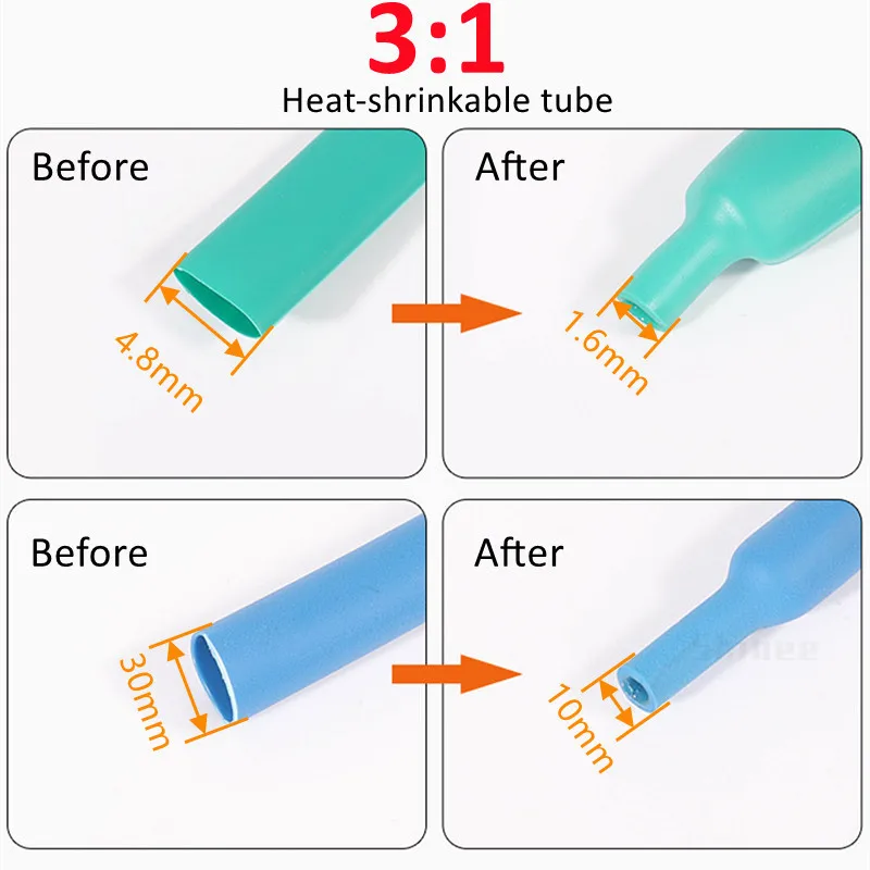 1/5/10/25/50/100M 3:1 Heat Shrink Tube with Glue Thermoretractile Heat Shrinkable Tubing Dual Wall Heat Shrink Tubing 1.6-120mm