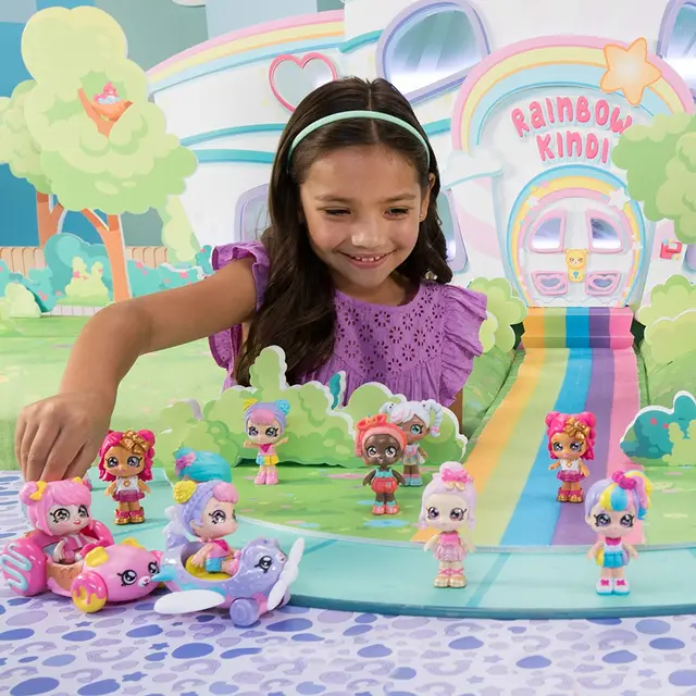 Kindi Kids Minis Donatina's Car Minis Lippy Lulu's Scooter Kids Minis Rainbow Kate's Airplane School Bus Doll Playsets Girls Toy 4