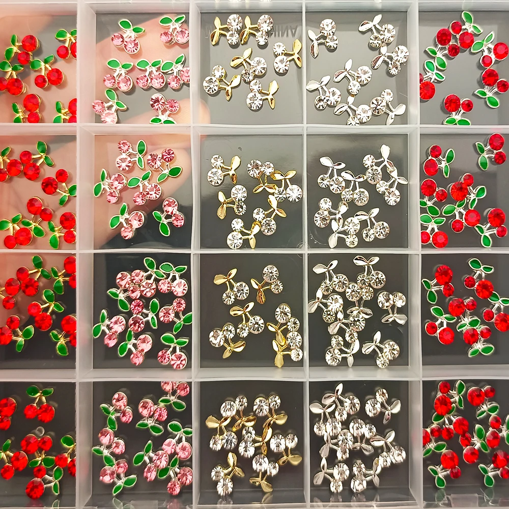

10/20pcs 3D Cherry Nail Art Charms 1.8*1.7cm Red/Pink/Clear Cherry Crystal 3d Sweet Cherry Manicure Rhinestones Decoration JE-10