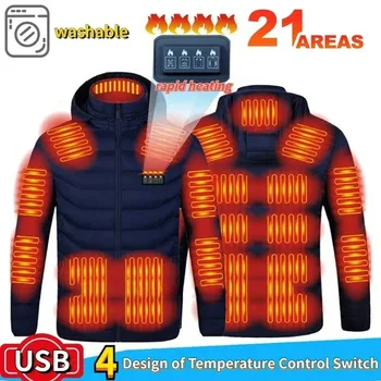 21 Areas Heating Jacket Men Winter USB Electric Heated Coat Functional Self Heating Clothes Outdoor Snow Ski Thick Padded Jacket