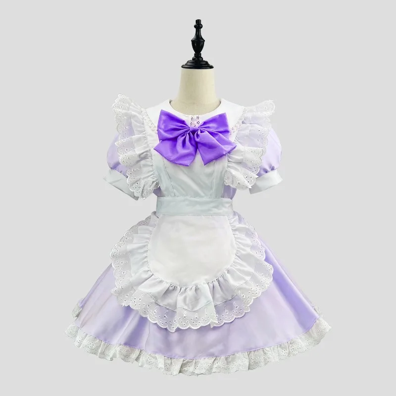 Mädchen Damen Cute Cosplay Lolita Maid Kleid mit Headband S-5XL, Schwarz/Pink/Blau/Lila/Gelb/Grün 6