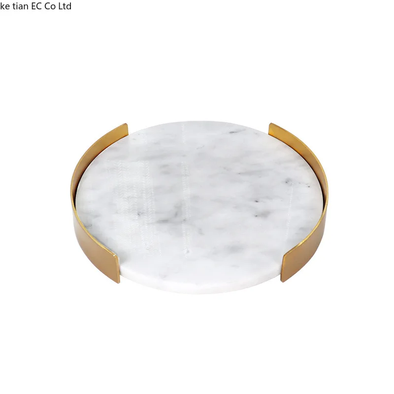 European modern simple marble metal frame round tray aromatherapy tray Creative home desktop washbasin bathroom storage tray 5