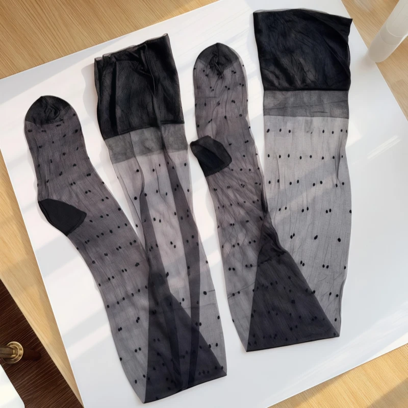 Polka Dots Nicht-elastische Lange Medias De Mujer 5D Ultra Dünne Transparente Oberschenkel Hohe Strümpfe Für Strumpfband Frauen Sexy dessous – Detail 6