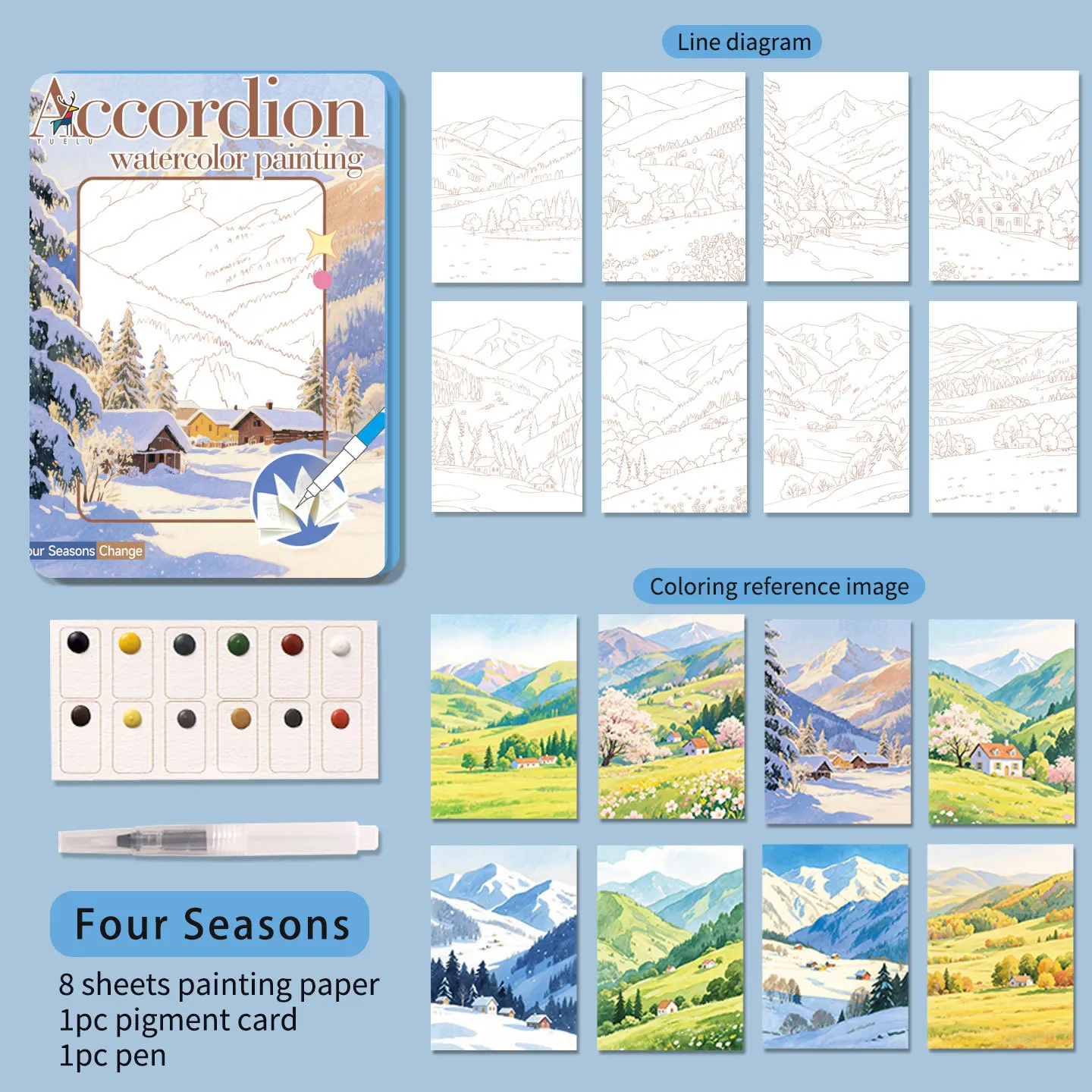 Exquisite Folding Watercolor and Graffiti Art Coloring Book Set