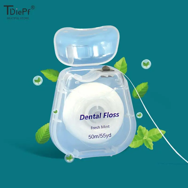 1Roll 50m Portable Floss Portable Floss Care Picks Tooth Cleaning Tool With Case Practical Health Hygiene Supplies Oral Care dental floss dental floss stick dental floss sticks