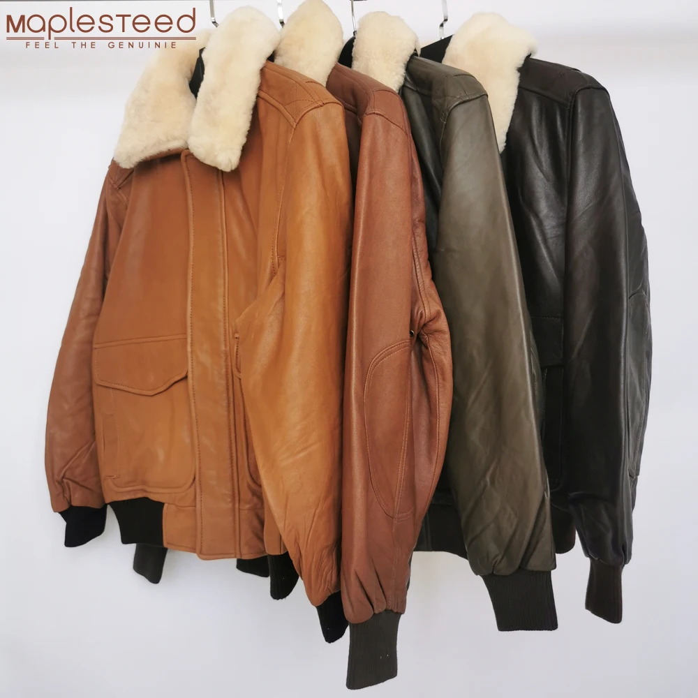 100% Sheepskin Soft Men Leather Jacket Quilted Flight Jacket Men Skin Coat Collar Removable Early Winter M176
