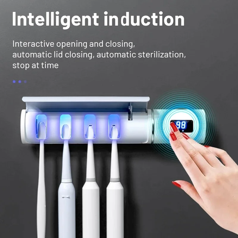 Porte-brosses à Dents Intelligent Avec Stérilisation UV - 6 Places, Distributeur De Dentifrice, Noir - 7