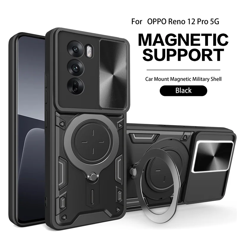 Shockproof Armor Slide Lens Camera Case with Magnetic Holder Ring
