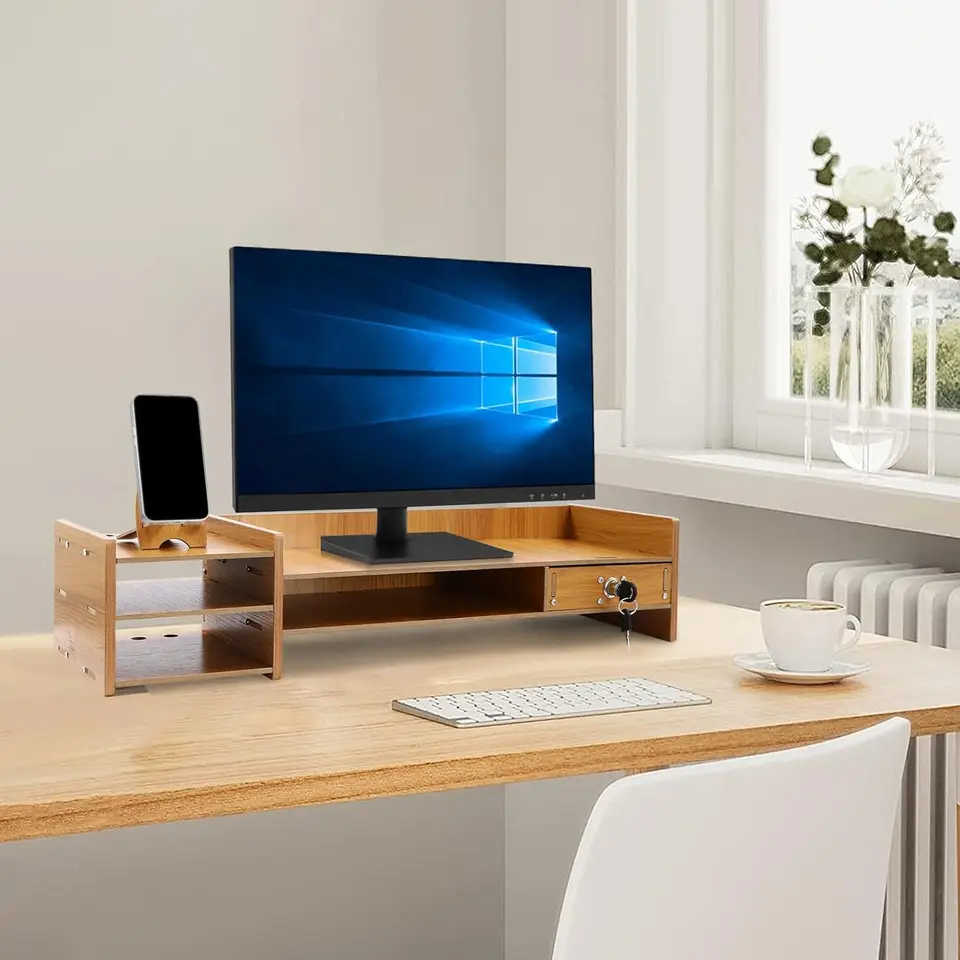 Space Saving Computer Monitor Stand with Drawer