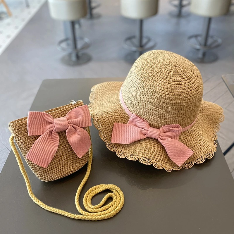 Girls Straw Sun Hat 2-7Y - Summer Beach Fisherman Cap