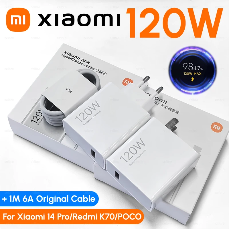 Xiaomi 120W Original EU US Charger Turbo Fast Charger Adapter USB Type C Cable Mi 17 15 15T 14 14T POCO F7 X8 X7 Pro Redmi Note