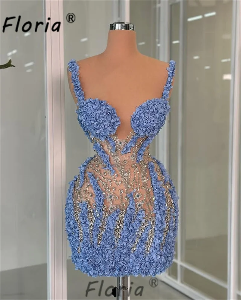 Luxury Beads Cocktail Dresses Blue Crystal Dubai Appliques Party Prom Gown
