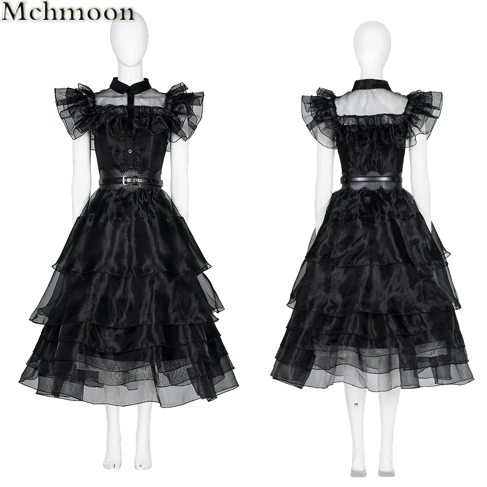 

Halloween Carnival Adult Outfit Wednesday Addams Cosplay Costume Black Iconic Dance Dress Ball Gown