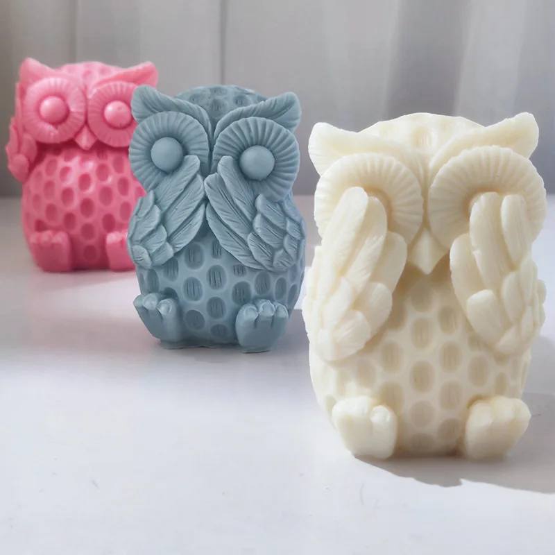 

B0072 Owl Silicone Mold Don't Listen Look Speak Owl Animal Aroma Silicone Candle Decoration Baking Mold