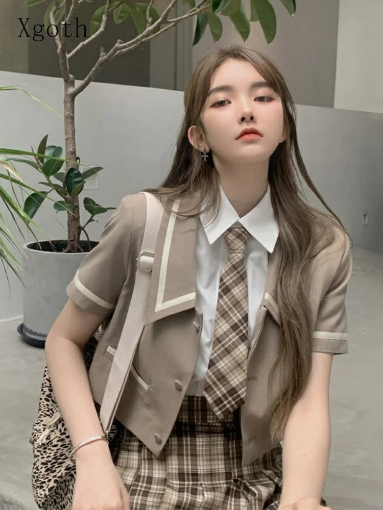 Preppy Blazer Twopiece Set 2022SS College Collar Shortsleeved Shirt