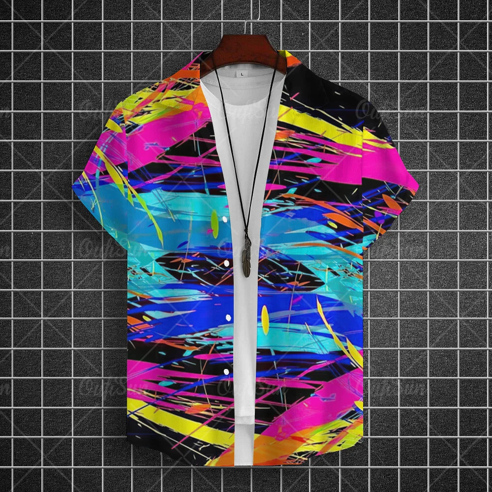Rainbow Print Pride Month Party Summer Fashion Men's Casual Short Sleeve Shirts Casual Daily Wear Loose Oversized Top Size S-5XL 3