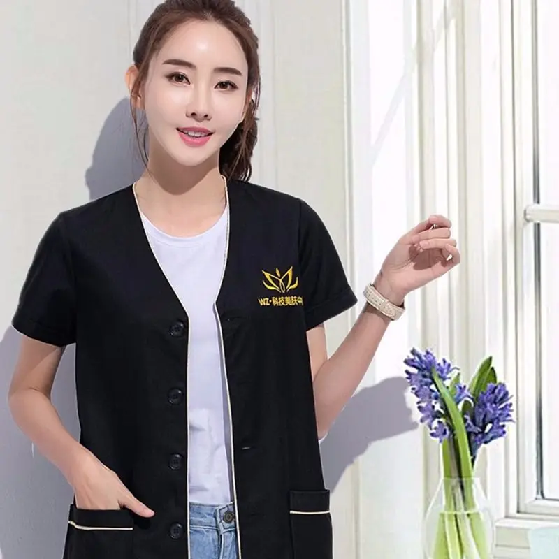 beauty uniform beautician Skin manager work clothes spa uniform white large size short-sleeve lab coat Salon Scrubs