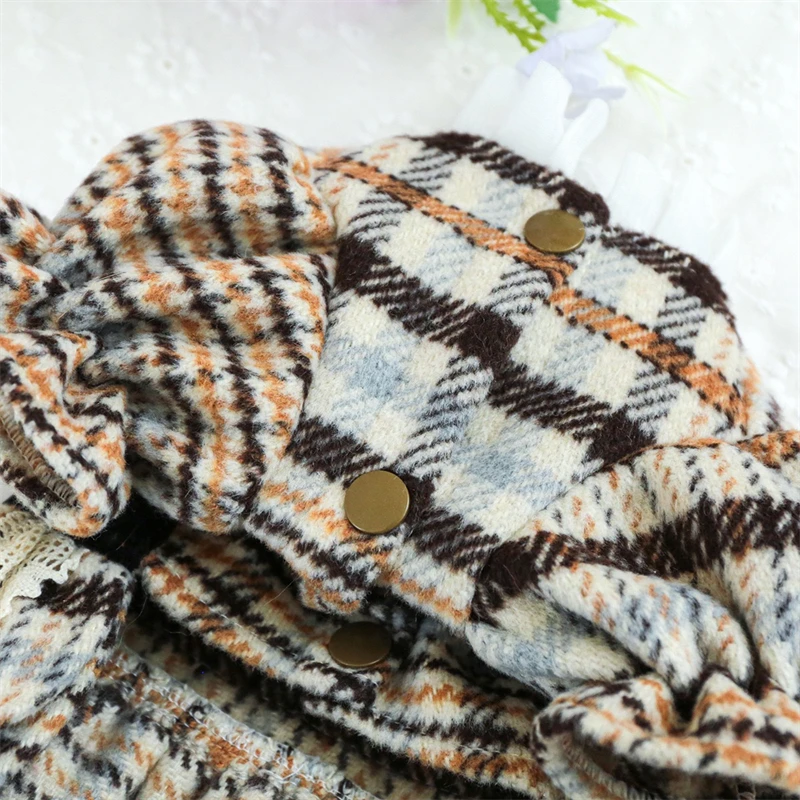 High Collar Small Dog & Cats Clothes Plaid Woolen - PeticaDeals