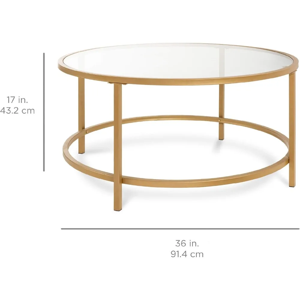 36in Modern Round Tempered Glass Accent Side Coffee Table for Living Room, Dining Room, Home Décor W/Satin Trim. Coffee Table 3