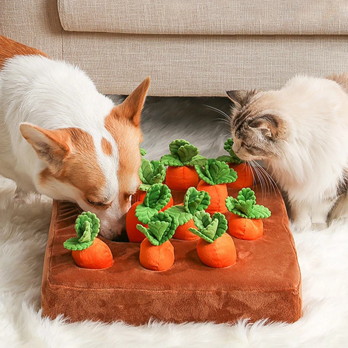 

Dog Carrot Garden Toy with Non-Slip Bottom Soft Cute Carrot Patch Snuffle Toys Fun Interactive Chewer Toys for Pets