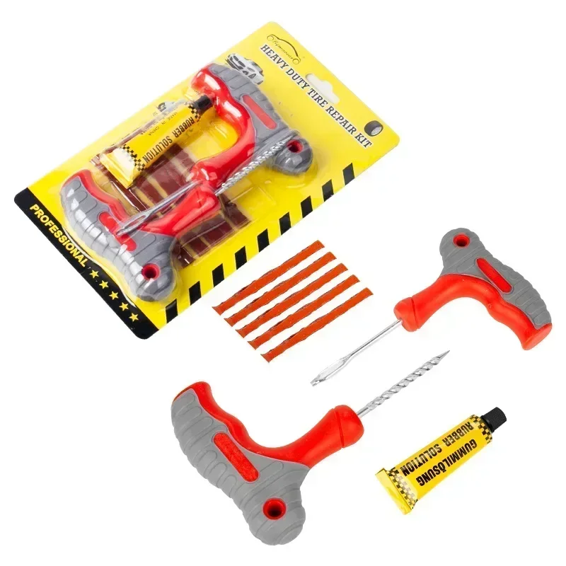 Motorcycle Tire Repair Tool Kit with Rubber Strips Tubeless Tyre Puncture Studding Plug Set Car Truck Vacuum Tire Repair amagi