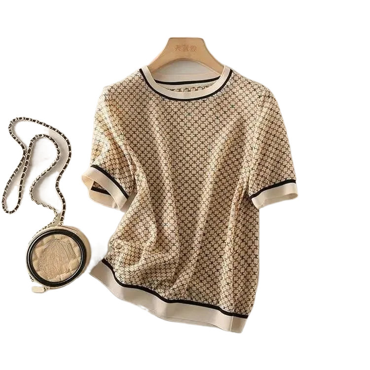 Женская свободная футболка с коротким рукавом шифоновая Однотонная рубашка