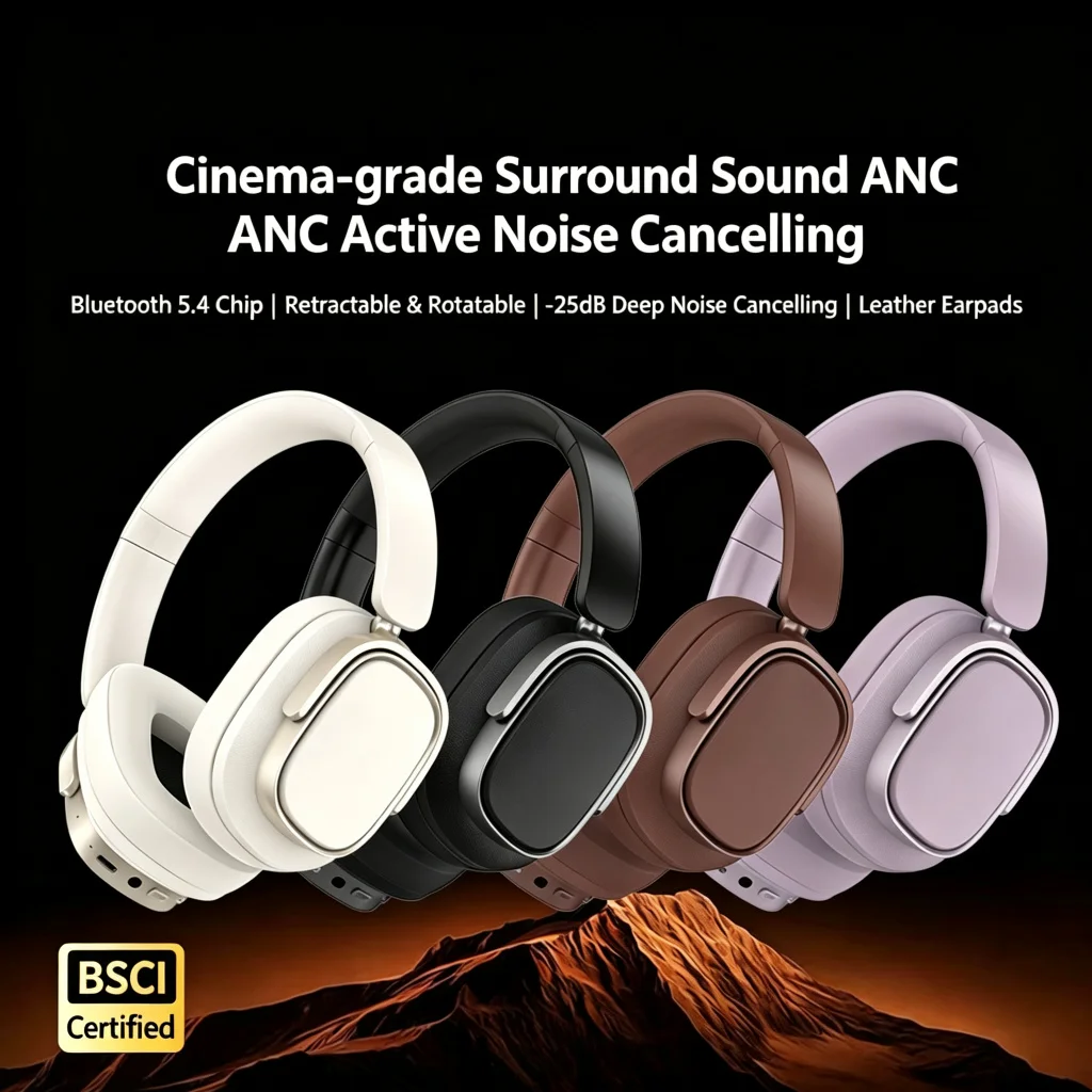 오버이어 무선 블루투스 5.4 헤드폰 HiFi IPX3 노이즈 캔슬링 저지연 스테레오 노트북 PC 사무실 게임용 경량형