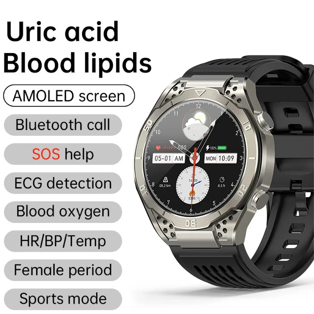 

Blue tooth Call Smart Watch Men 1.43" AMOLED Display ECG SpO2 Blood Glucose Pressure Lipids Body Temperature Monitor Smartwatch