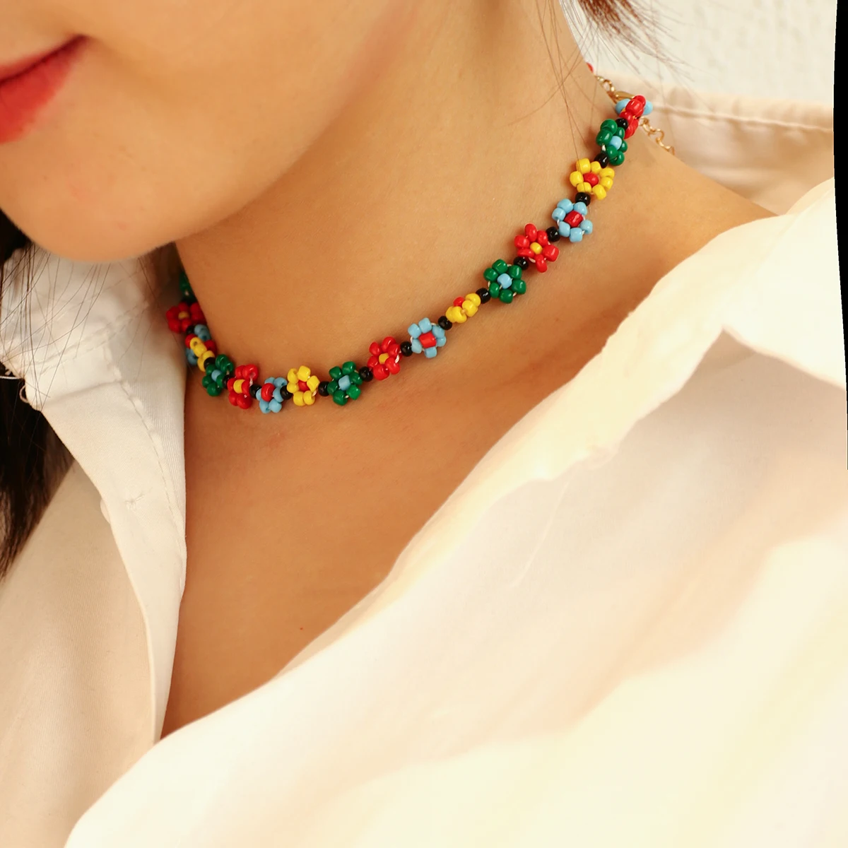 Amorcome corea Daisy Flower Crystal Glass Beads Fashion Women bracciale Bohemian Colorful Charm bracciale in pelle gioielli fatti a mano