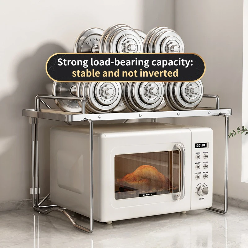 Kitchen 2-layer Microwave Oven Storage Rack Retractable Countertop Gadget Set Floor Stand Seasoning Holder Spicy Organizer Shelf 4