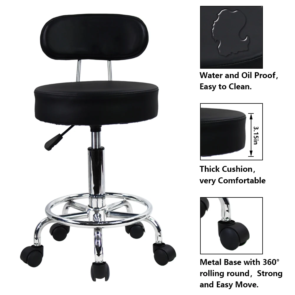 KKTONER PU Leather Rolling Stool Mid-Back with Footrest Height Adjustable Office Computer Home Drafting Swivel Task Chair 3