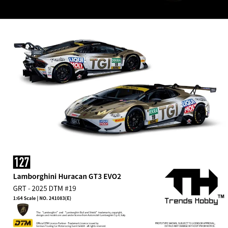 TH 1/64 람보르기니 허리케인 GT3 EVO-DTM 주철 시뮬레이션 합금 자동차 모델, 소년용 선물 장난감 컬렉션 장식품.