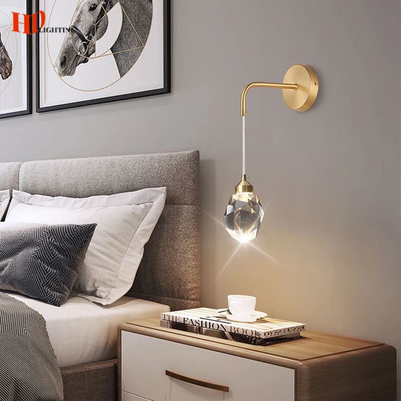 

Modern Bedroom Bedside Crystal Wall Lamp Ball LED Gold Sconce Lighting For Corridor Aisle Entrance Indoor Decor Fixture Luminair