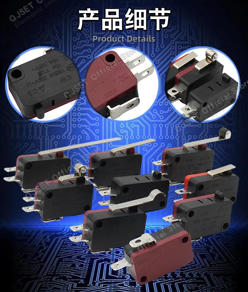 5 Stück KW7-0-1 Reise-Endschalter Reiskocher Induktionsherd Fußpumpe Membranpumpe Autowaschanlage Universal 16A 250V Mikroschalter – Detail 13