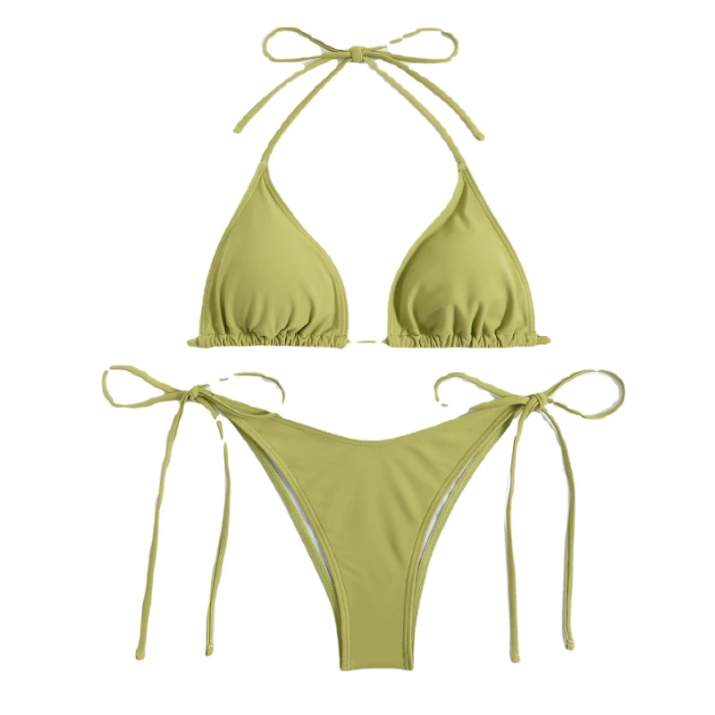 Sexy Vrouwen String Effen Kleur Bikini Set Zij Halter Stropdas Badpak Dames Split Strap Verstelbare Braziliaanse Badmode Strandkleding