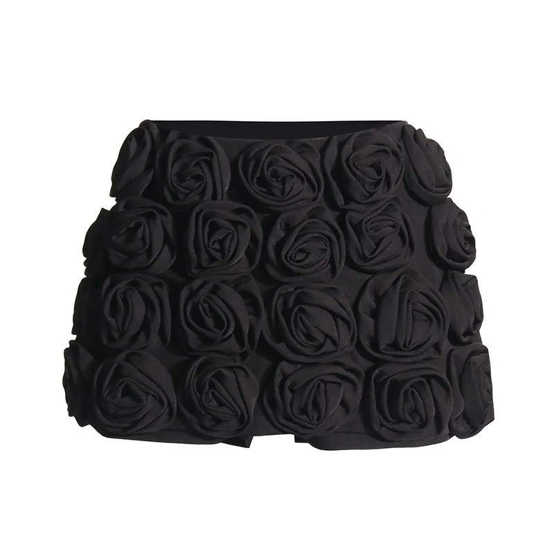 2024 Spring New Fashion Feminine Temperament Safety Shorts Three-Dimensional Rose Decoration Design Pantskirt High Waist Shorts