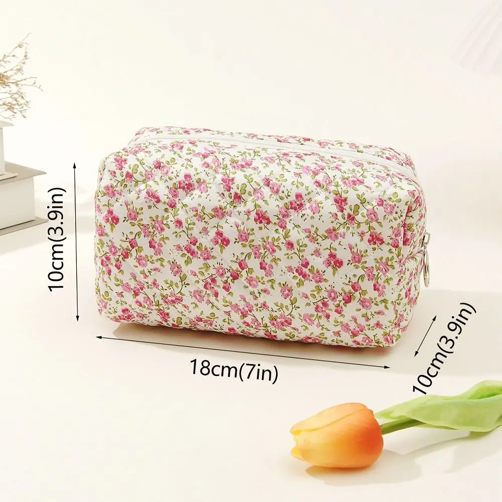 Cotton Floral Puffy Quilted Makeup Bag Cosmetic Pouch Flower Printed Large Travel Cosmetic Bag Makeup Accessory 6