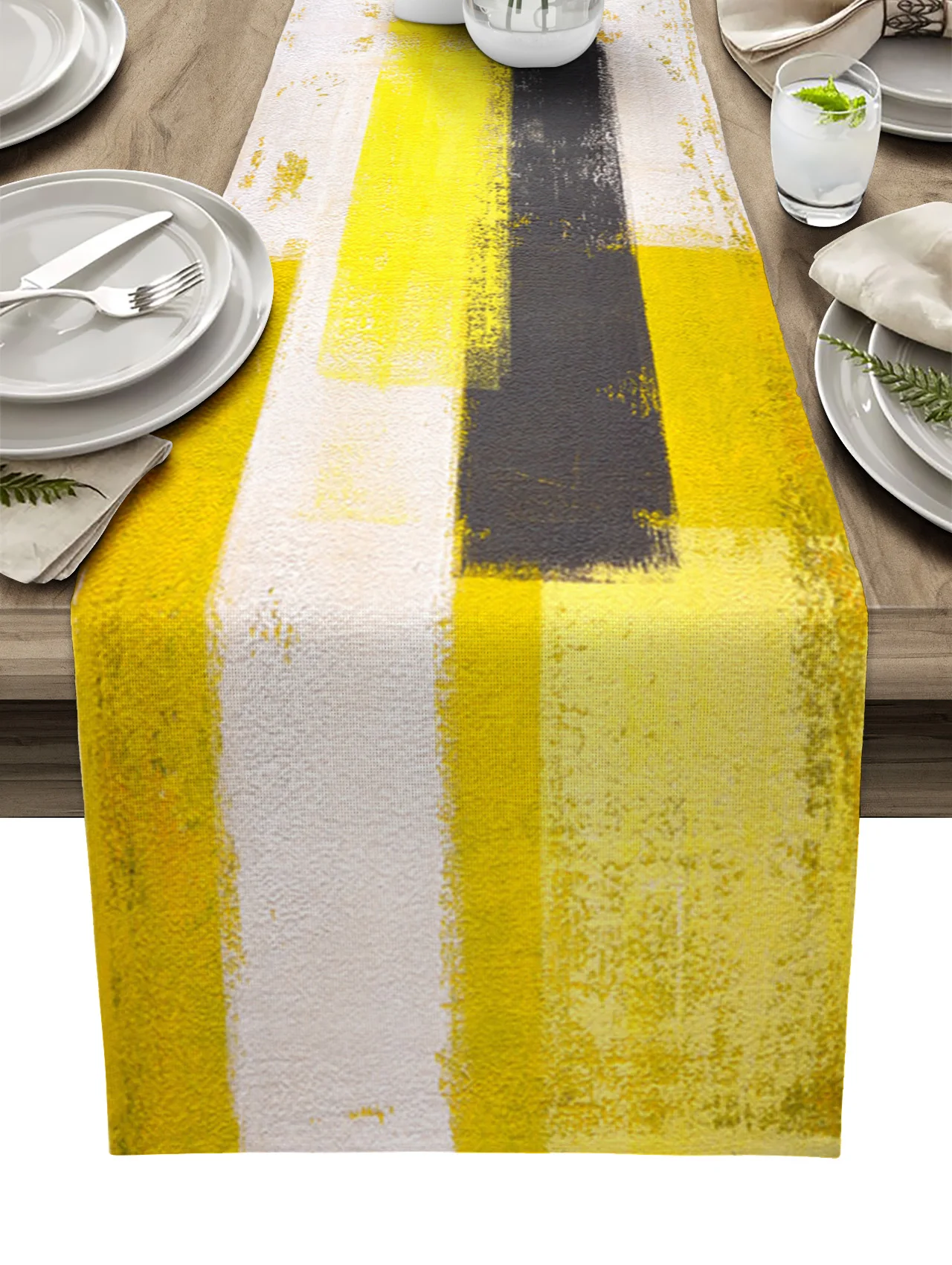 

Oil Painting Style Abstract Geometric Yellow Linen Table Runner Kitchen Table Decoration Dining Tablecloth Wedding Party Decor