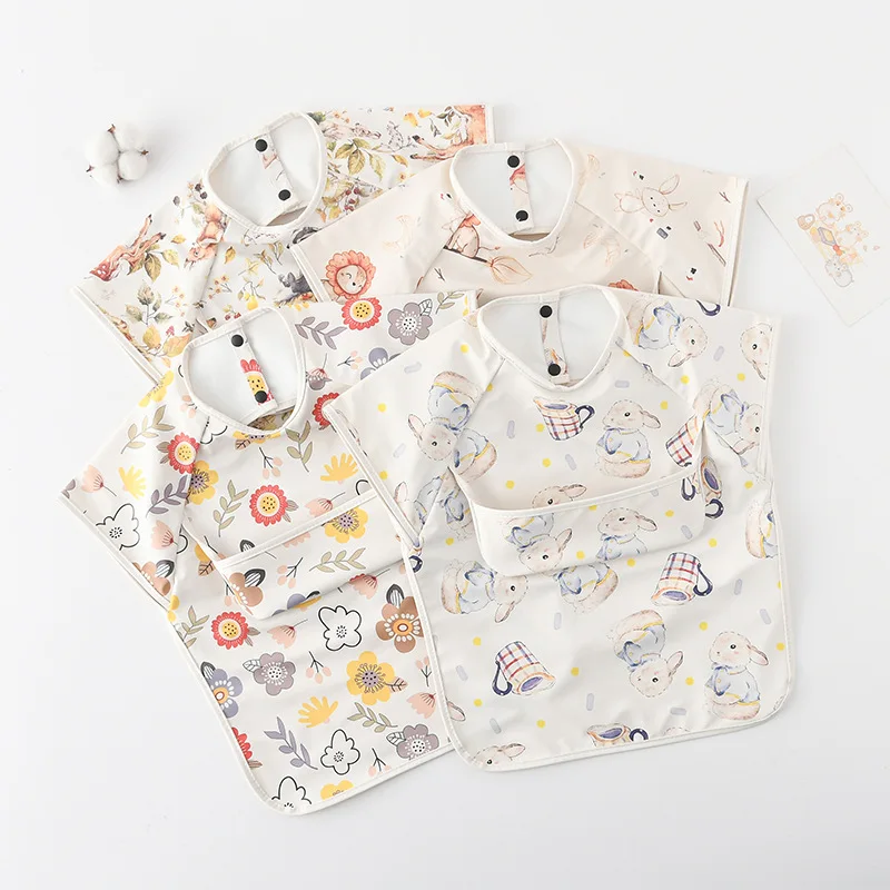 Newborn Baby Bibs Blouse Waterproof No-sleeved Reverse Dressing Infant Eating Clothes Apron Bib Protective Clothing - 2