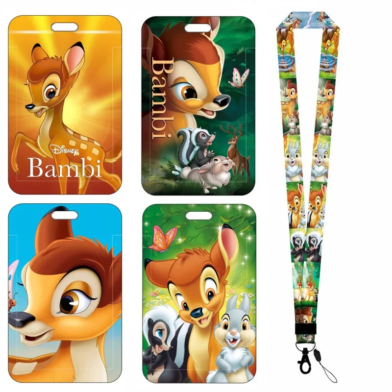 

Disney Bambi Girls Boys Slide Cover Student Card Case Hanging Rope Employee Case Lanyard ID Name Card Holder