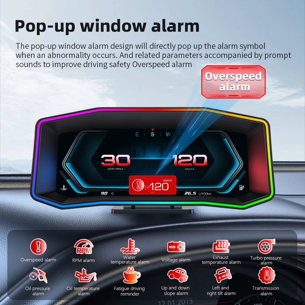 P4 HUD OBD2 e GPS Car Head Up Display Tachimetro intelligente ad alta definizione Computer di bordo automatico Chilometraggio del carburante Lingue multiple - immagine 5
