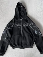 Winter Fashion Streetwear Women's Gothic Punk Faux Fur Hooded Jacket With Cross Print Trendy Edgy Zip - Up Sweatshirt 2026 New - Image 5