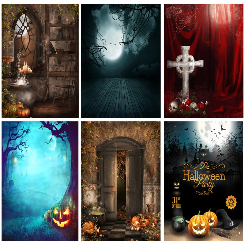 

Halloween Backdrop Tombstone Castle Pumpkin Moon Baby Portrait Photography Background For Photo Studio Props CXZM-80