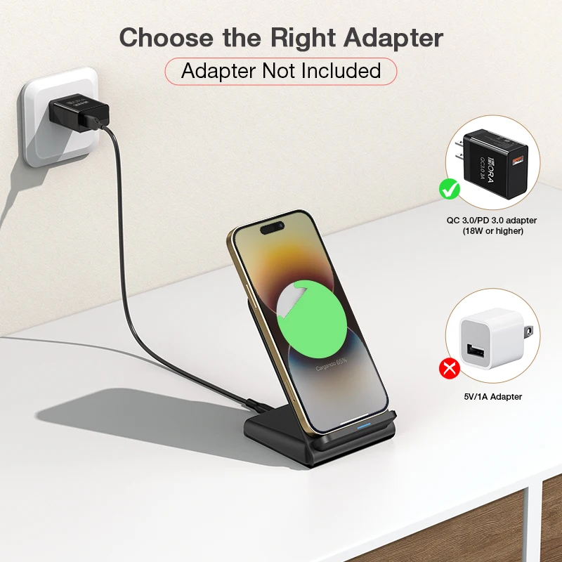1Hora 15W Wireless Charger Stand 2-coil Charging for All Qi-Enabled Devices PD QC 3.0 Wireless iPhone Smartphone Chargers GAR157