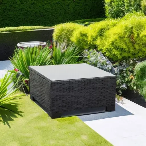 Patio Furniture Wicker Coffee Table Outdoor Garden Square Side Table with Tempered Glass Top Black