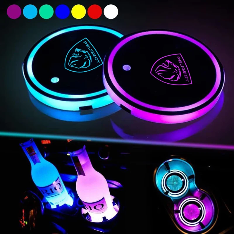 Cup Holders LED For Peugeot 3008 GT 308 4008 5008 508 Car USB Interior 7 Colors Luminous Coasters Cup Water Mat Logo Accessories - View #6