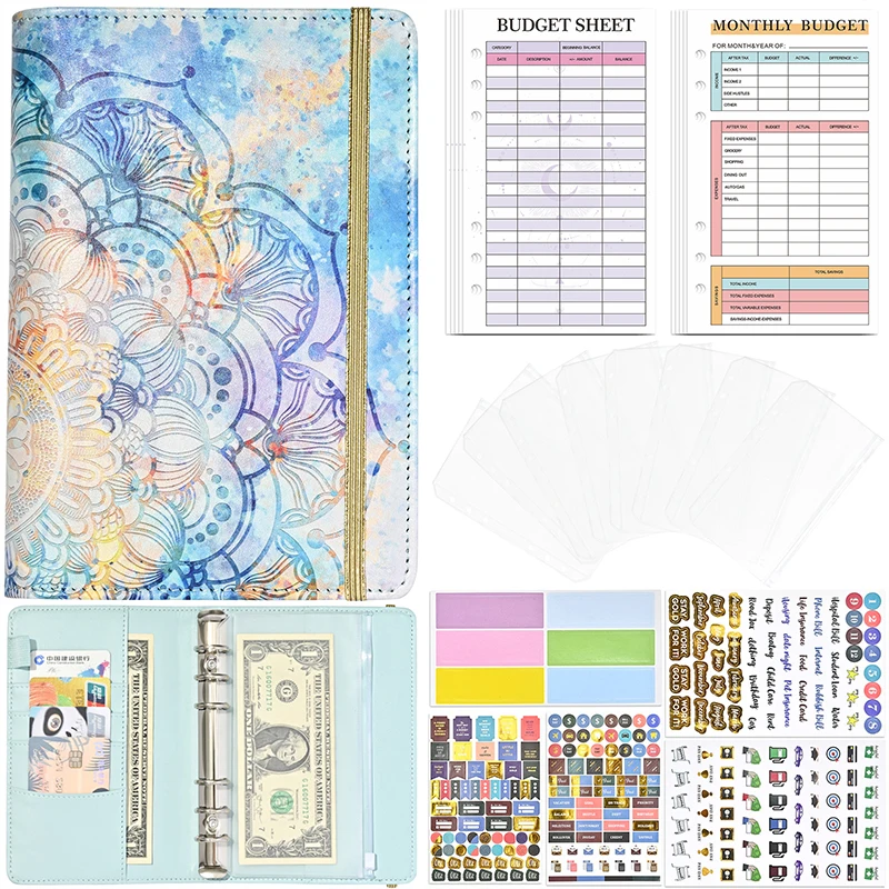 

New A6 PU Leather Planner Budget Binder Notebook Cash Envelopes System Set With Binder Pockets For Money Saving Bill Organizer