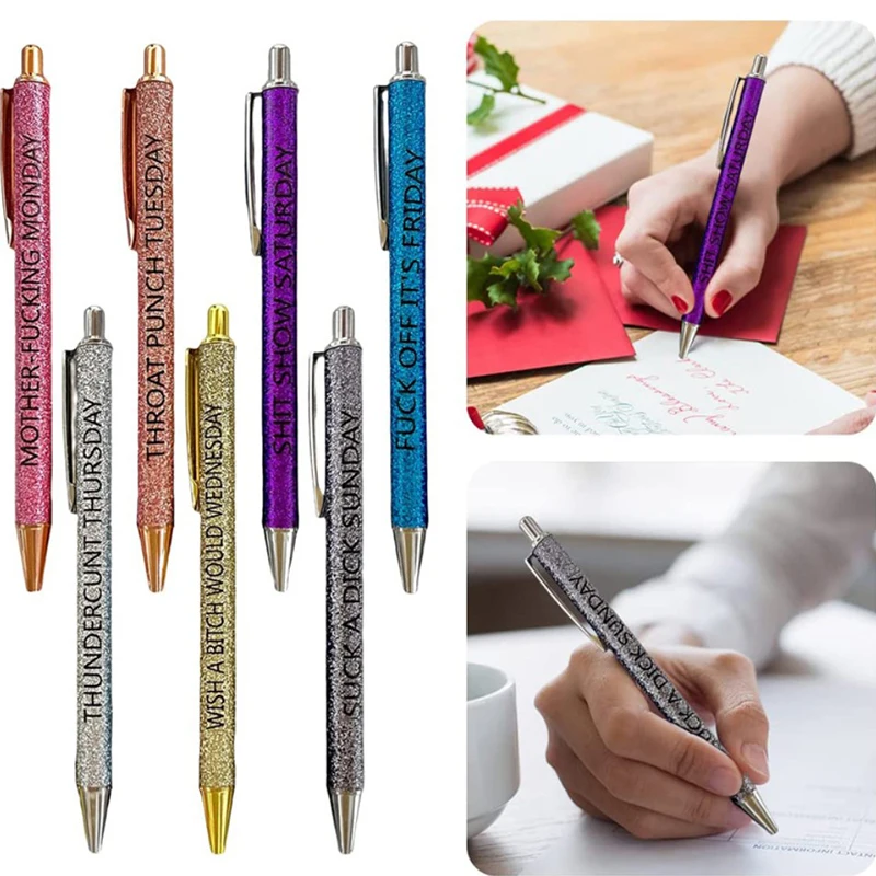 7Pcs Weekday Pens Glitter Pen With Funny Sayings Vibrant Passive Fancy  Ballpoint Pens Cute Gifts - AliExpress