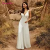 2 In 1 Wedding Jumpsuit With Detachable Skirt Two Pieces Bridal Dresses Pants Suit For Women Lace Tulle V-Neck Sweep Train Gowns 4